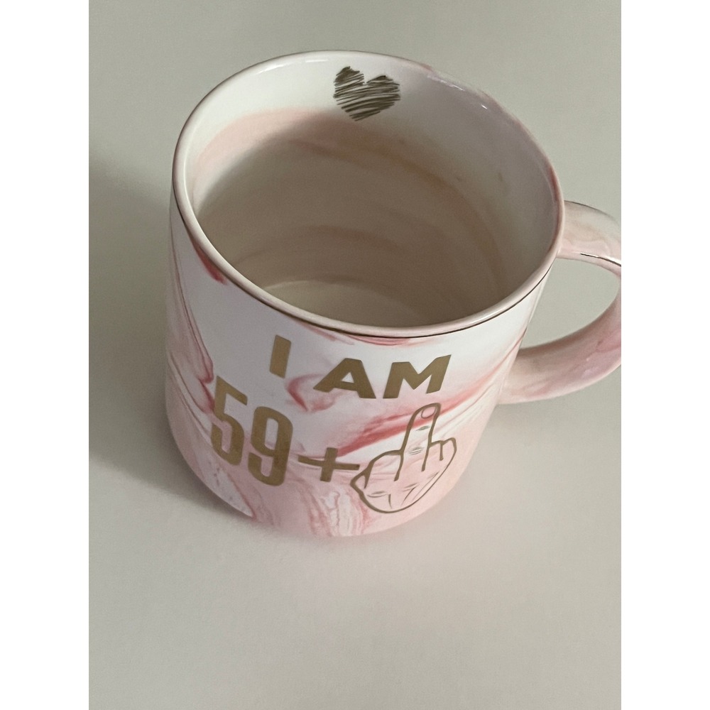 HENDSON "I AM 59+" Pink Marble Ceramic Mug Funny Novelty Cup